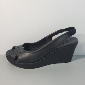 CROCS Black Slingback Wedges